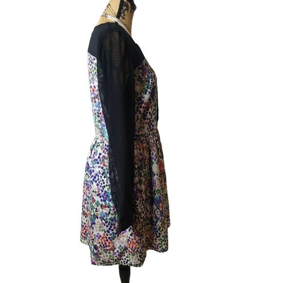 Women's Dress Sheer Sleeves Black Multi-Color Floral Versatile Dress Large NWT - Picture 3 of 8
